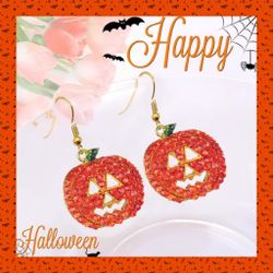 New Halloween 🎃 Crystal Rhinestone Gorgeous Pumpkin Earrings