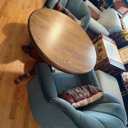Solid Wood Round Table + 2 Upholstered Chairs