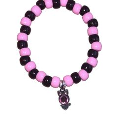 Owl Charm Black And Pink Kandi Bracelet