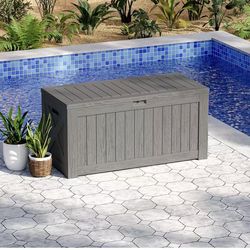 120 Gallon Large Deck Box, Outdoor Lockable Storage Box for Gardening Tools, Waterproof Deck Box for Patio Furniture, Light Brown$60