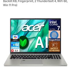 Acer Aspire Vero 16 AI Powered Laptop 16.0" IPS WQXGA Display (Intel Core Ultra 7 155U, 16GB LPDDR5X, 512GB PCIe SSD, Intel Graphics Backlit KB Finger