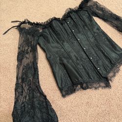 New small black corset renaissance lingerie top costume Victorian goth gothic lace blouse
