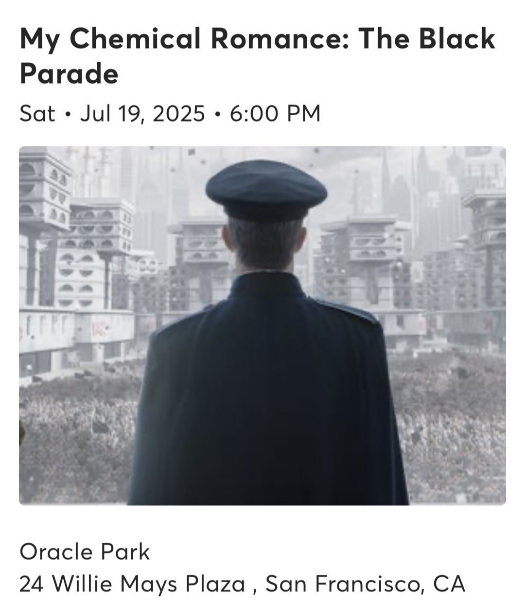My Chemical Romance- San Francisco - 2 Tix- July 19, 2025