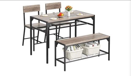 Shintenchi Kitchen Table Chairs Set of 4 with Bench and Chairs, Oak Gray
Dining Table Set for 4, 4 Pieces Kitchen Table Set, Storage Rack & Metal Fram