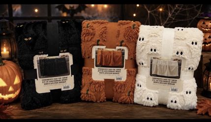 Costco Halloween Ghost Cat Pumpkin Faux Fur Throw NWT Viral 3 Piece