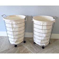 Rolling Canvas Laundry Hamper with Steel Chrome Frame - Set of 2