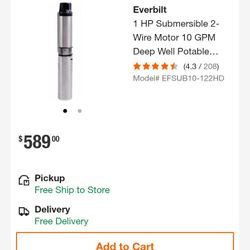 Deep Well Pump, 230 Volts, 3/4 Horsepower Two Wire Plus Ground 230 Ft Max Depth 