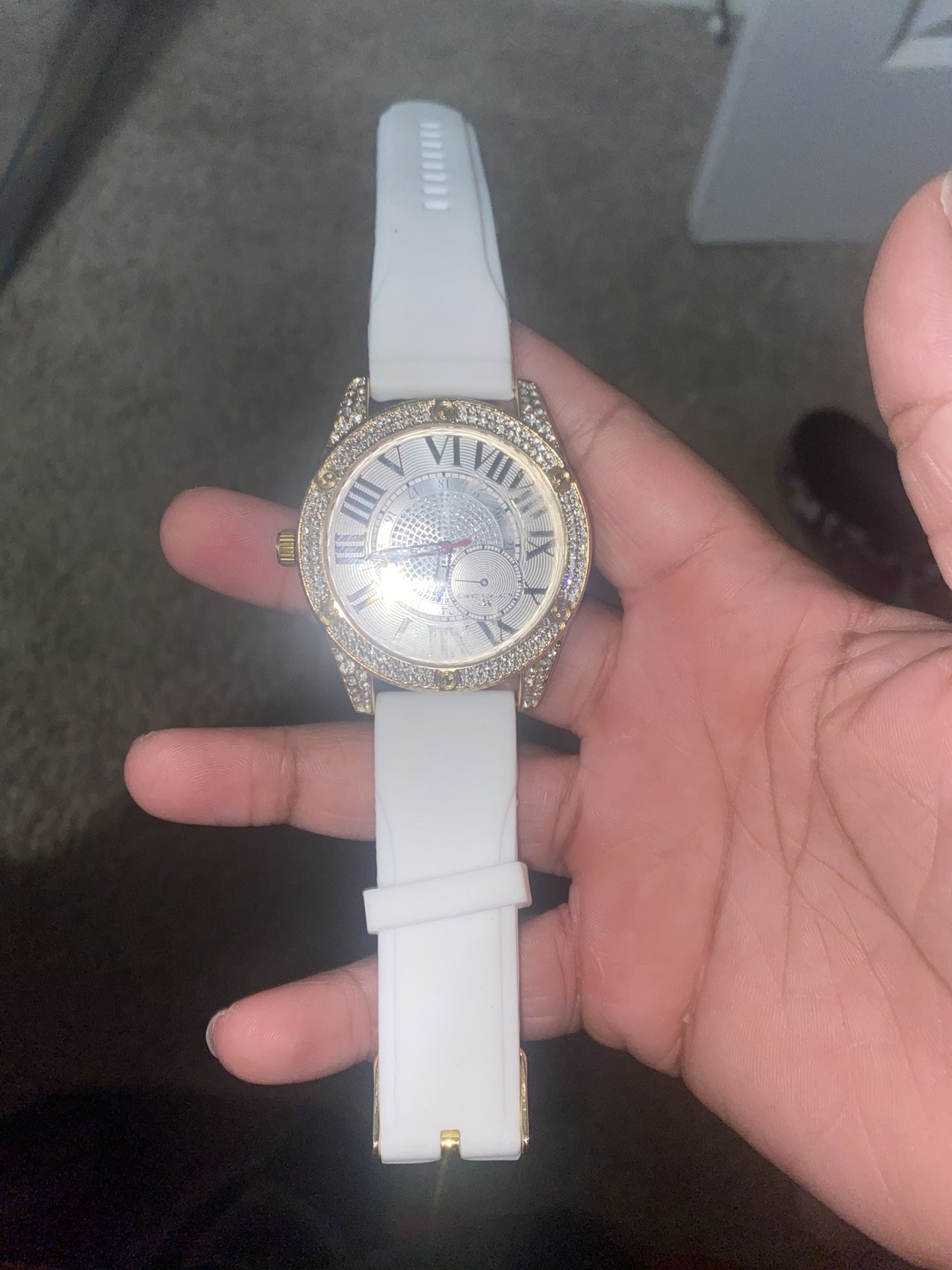 Monte Carlo Women's Dress Watch White Silicone Band Rhinestone Accents