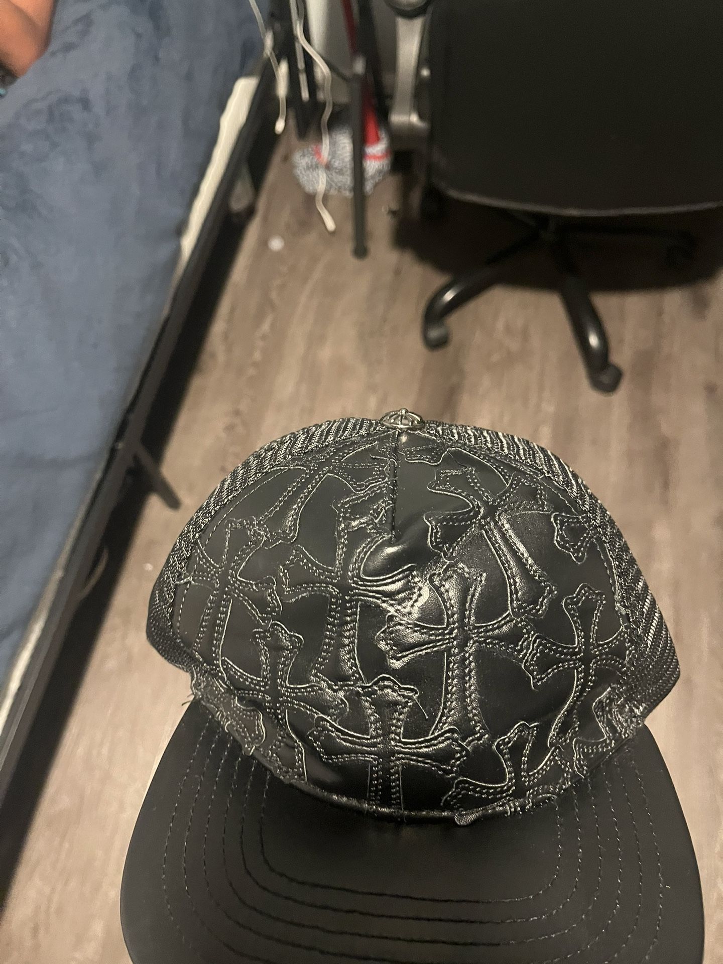 chrome hear baseball cap black leather brand new