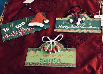 3 Super cute Miniature Metal Holiday Hanging Plaques 