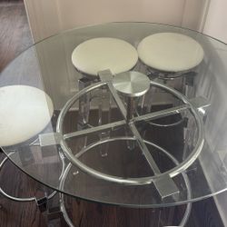 Modern glass Dinning set With 4 Stools 