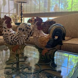 Pair Of Ceramic Roosters 