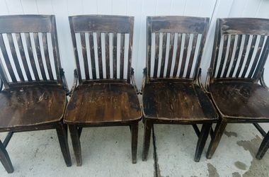 Set of 4 Dark Wood Slat-Back Dining Chairs
