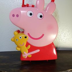 Vintage 2003 Peppa Pig & Yellow Teddy Carry Case Lunch Box Craft Storage Pencil Pens Markers 