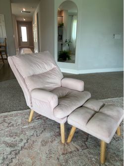Blush Pink Accent Chair with Ottoman