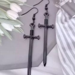 Halloween Black SWORD DANGLE DROP earrings 
