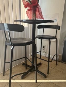 Black Bistro Table W/ 2 Bar Stools