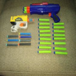 2 x  BUZZ- BEE TOY ULTRA AIR WARRIOR NIGHT  T A K DART GUN  AND  NERF REFLEX  X1-1  SINGLE SHOT  N-STRIKE SOFT DART BLASTER GUN  Y E L L O W  PISTOL  