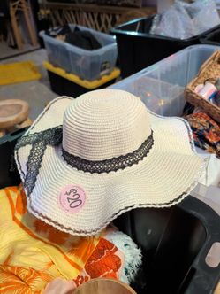 Wide Brim Straw Sun Hat with Lace Band