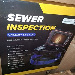 Brand new sewer inspection camera system. Has 9-inch IPS display, 1080P video. Comes with 12 LED adjustable lights, DVR and photo capture. Battery is
