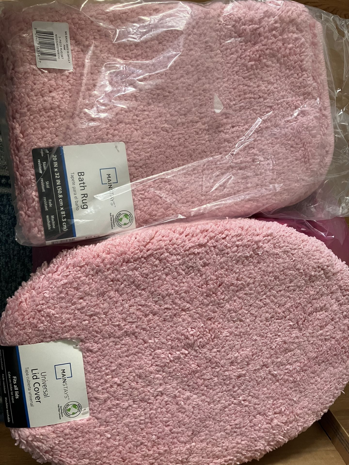 New Pink Bath Rug and Toilet Cover Set Bathroom 2 Pieces