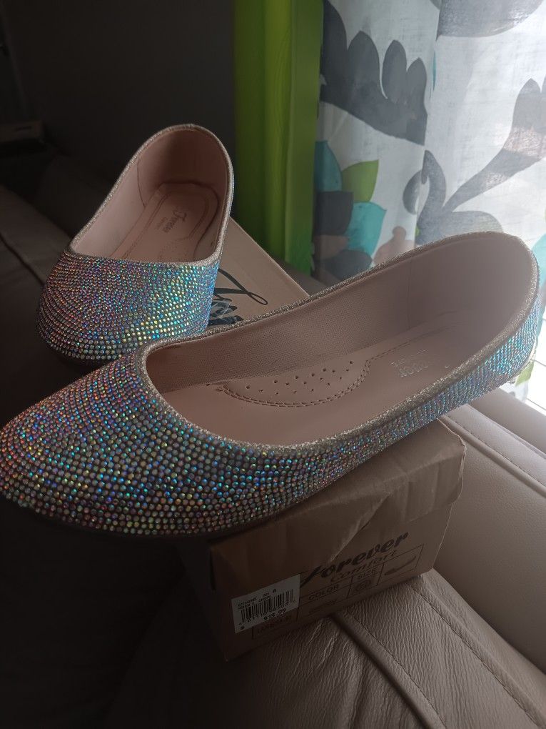 Ladies Champagne Flat Bling Shoes