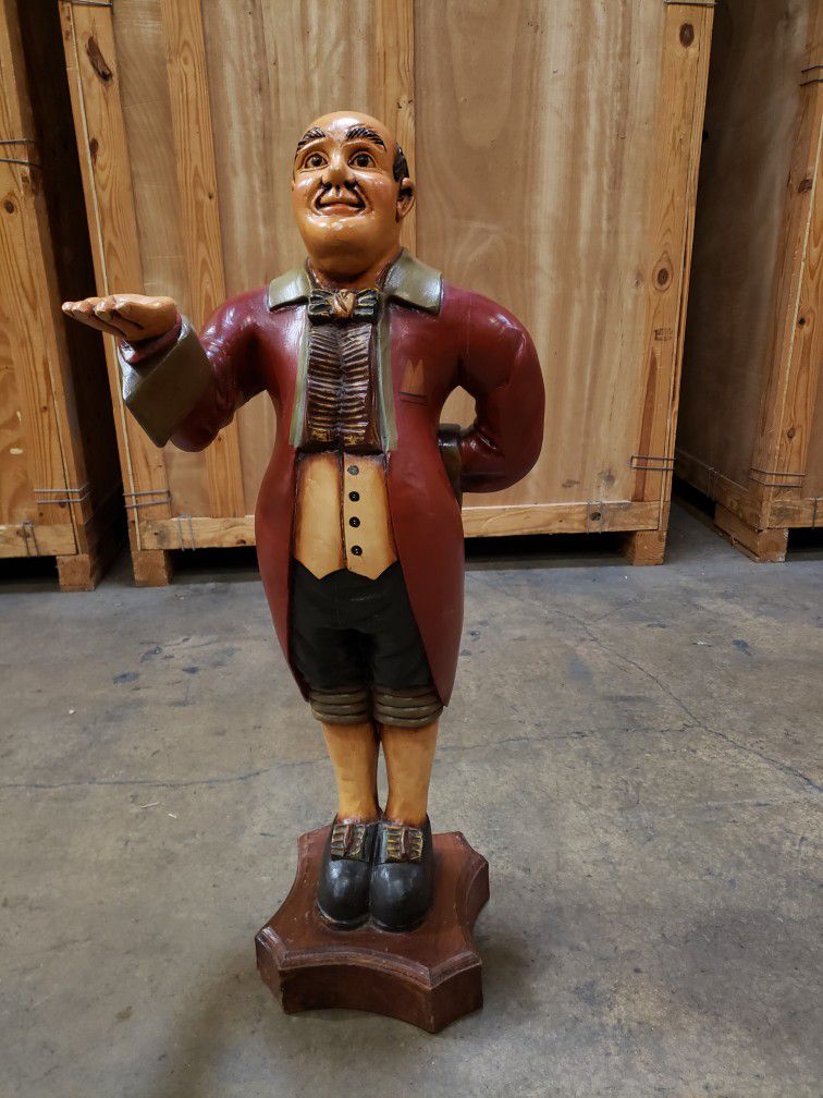 Laege Solid Wood Statue Of a Waiter/ Bulter (1) Wood