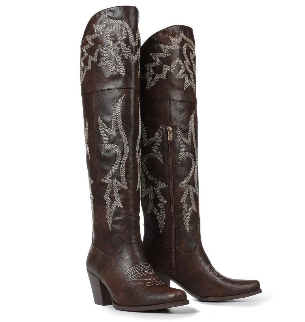 Brown Embroidered Cowboy Boots – NEW