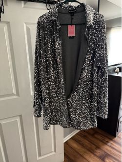 Silver sequin oversized shirt dress
