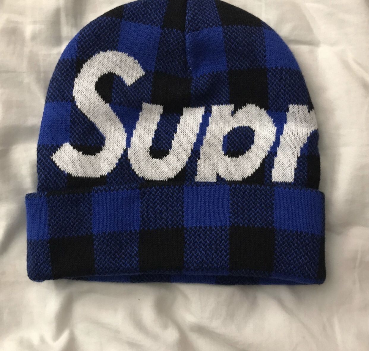 BRAND NEW DEADSTOCK SUPREME BEANIE PLAID BLUE