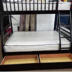 New 98060 Espresso Wood Twin Full Bunkbed With Storage Drawers Only 