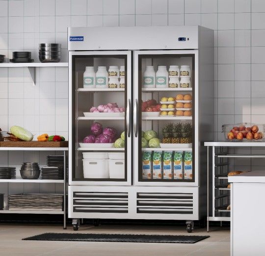 53-15/16" Reach-In Refrigerator With Dual Glass Swing Doors
