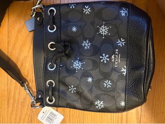 Coach Signature Snowflake Bucket Bag Purse – Black