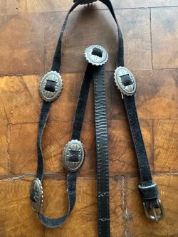 Tribal chic  silver metal embellishments Black Leather Western Concho  belt