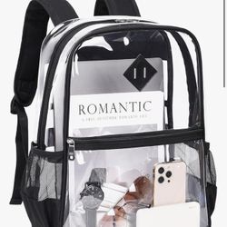 Clear Backpack Stadium Approved, Heavy Duty See Through Book Bag, Black Transparent