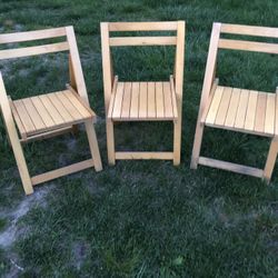 3 Solid Wood Mid Century Modern Folding Chairs