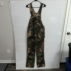 Duck Bay Overalls Men’s 34 Camo Vintage Cargo Pockets Cotton 
