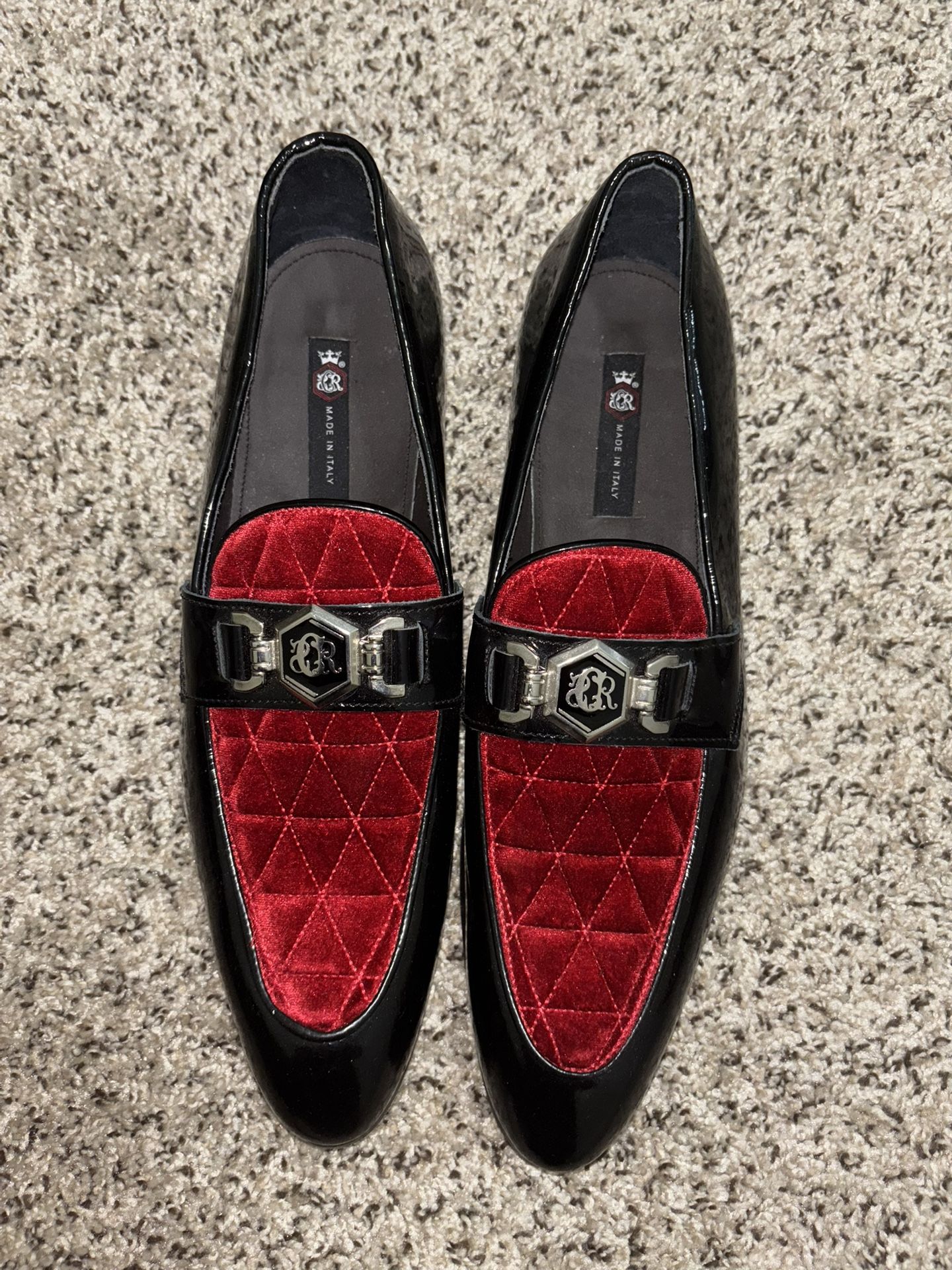 Red and black Italian leather and suede dress shoes men size 13