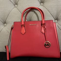 Michael Kors Large Hope Satchel Purse Red/Coral