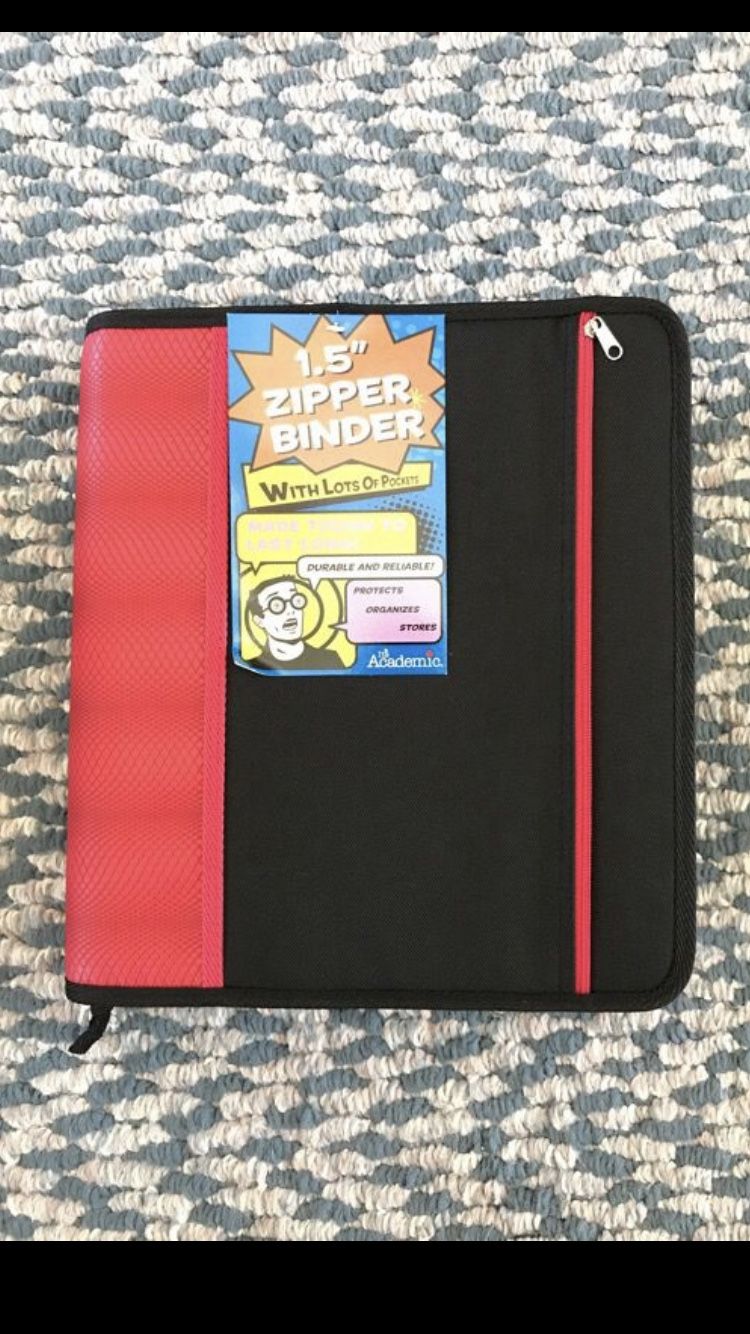 1.5" Zipper binder in red or blue - NEW