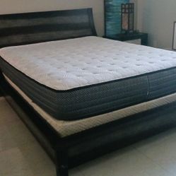 Queen Size Bed W/ matress Solid Wood