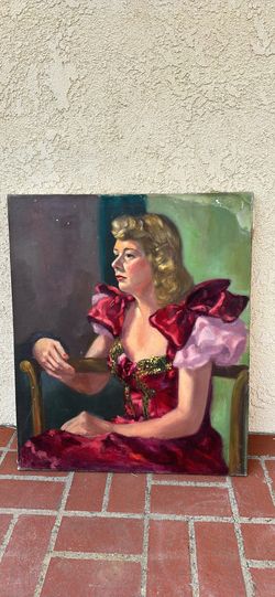 Oil Canvas Painting Mid Century