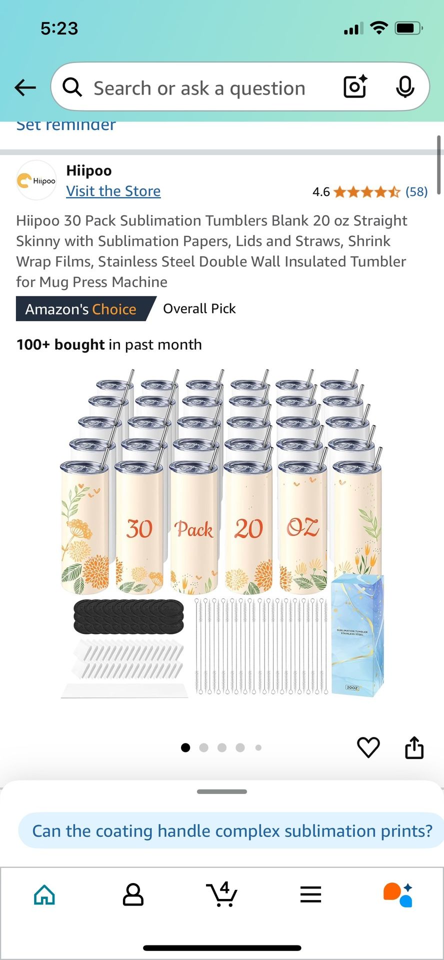 30 Pack Blank Sublimation Tumblers 20oz