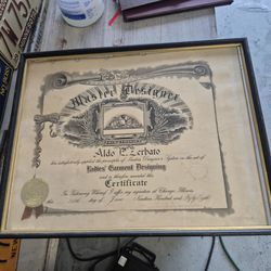 Vintage frame certificate Awarded to Aldol L. Zerbato