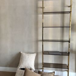 Wall Bookshelf Glass And Gold Trim X2 