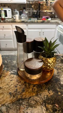 Glass Condiment Set with Wood Lid Tray