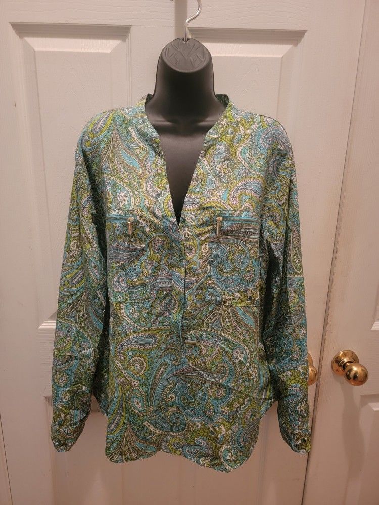 Michael Michael Kors Women's Roll Tab Sleeve Blouse, Size XL, Paisley Print