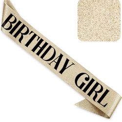 'Birthday Girl' Sash Glitter with Black Foil - Gold Glitter Birthday Sash for Women - Happy Birthday Sash