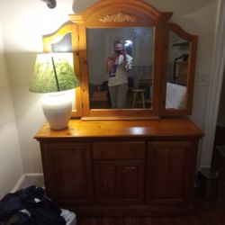 Wooden Dresser With Mirror 