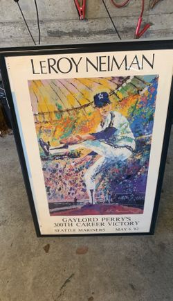 Gaylord Perry Seattle Mariners 300 th Career Win LeRoy Neiman Painting Framed Phoyo